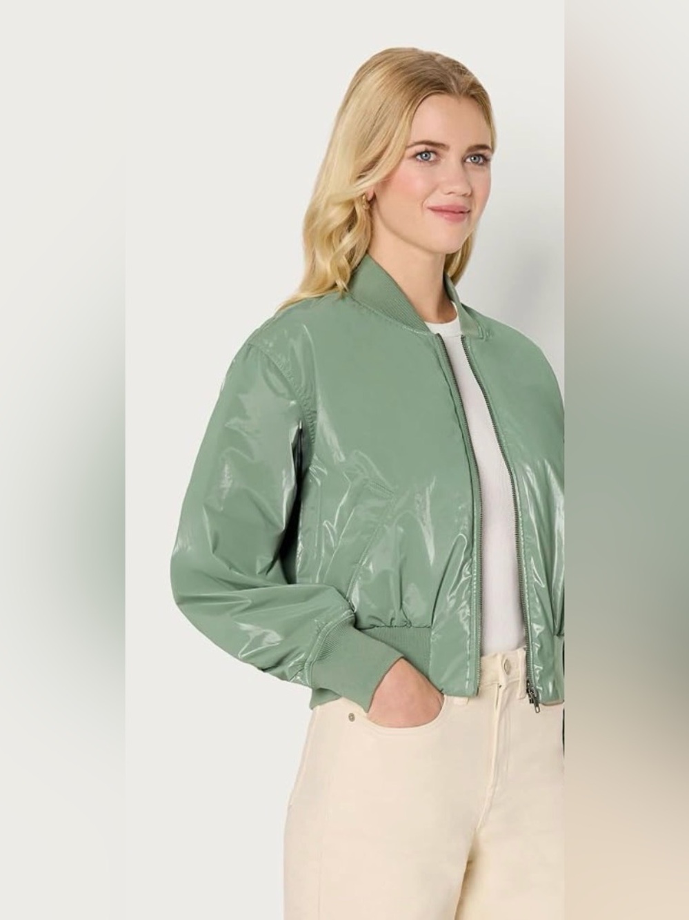 Green Gloss Bomber Jacket - relaxed fit SZ L New